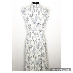 INA white blue floral ruffle smocked maxi dress size Medium